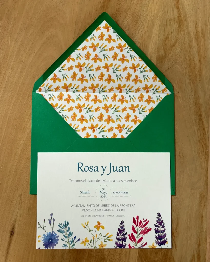 Invitación de Boda Acuarela 010 - Invitación con sobre forrado