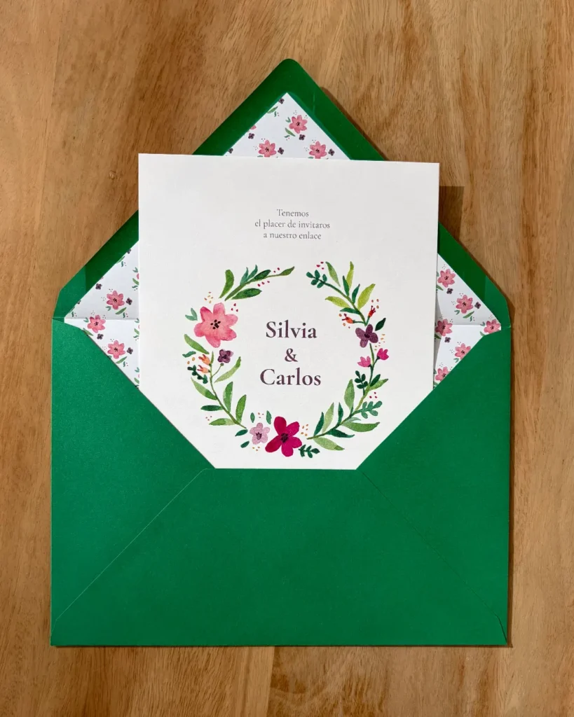 Invitación de Boda Acuarela 015 - Invitación con sobre forrado