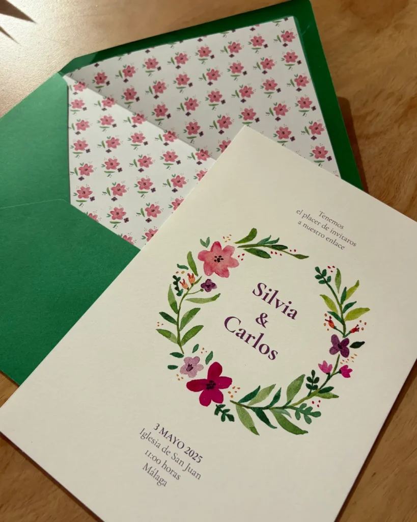 Invitación de Boda Acuarela 015 - Invitación con sobre forrado en detalle