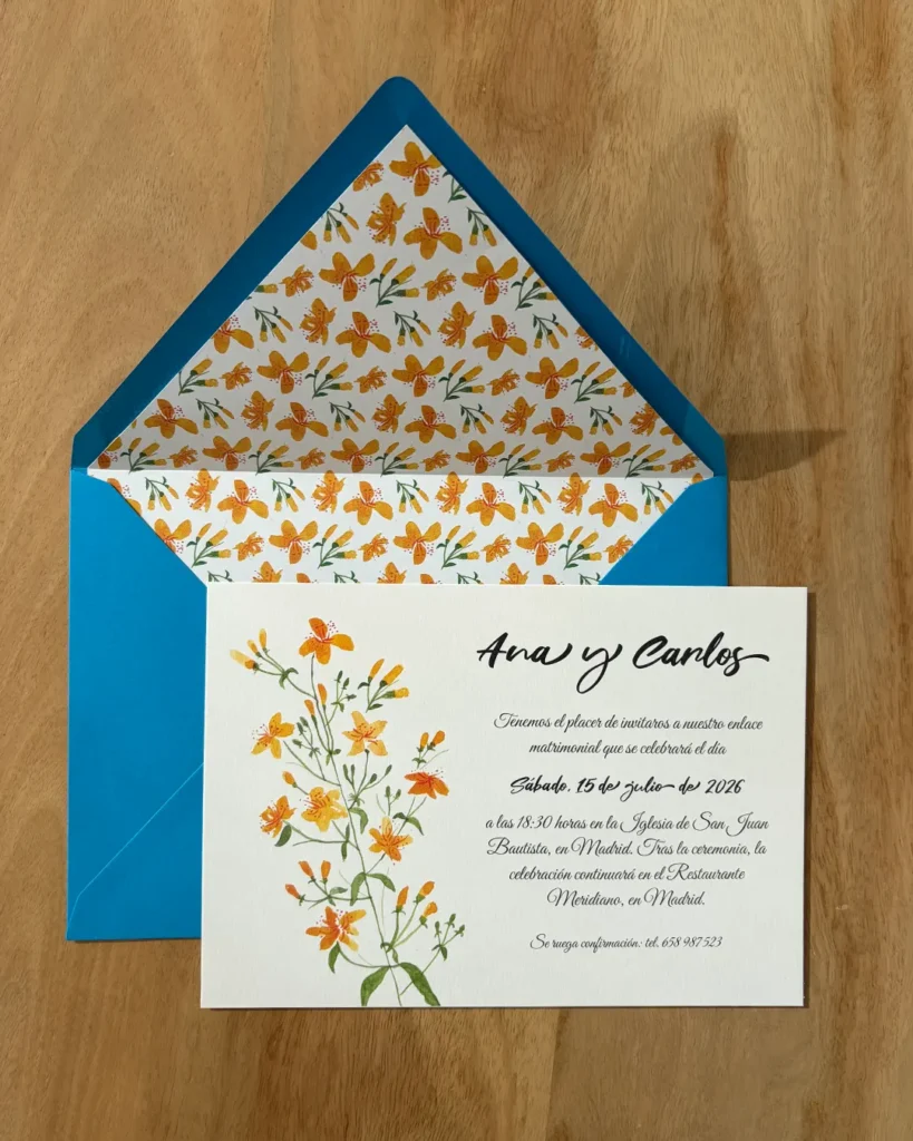 Invitación de Boda Acuarela 020 - Invitación con sobre forrado