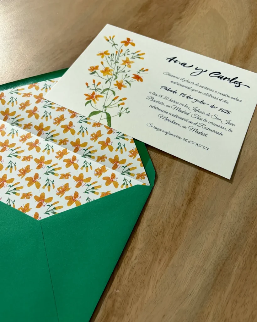 Invitación de Boda Acuarela 020 - Invitación con sobre forrado