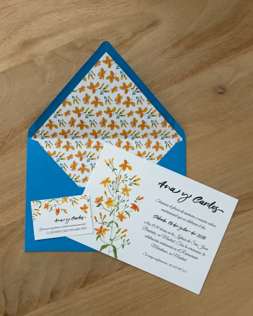 Invitación de Boda Acuarela 020 - Invitación con sobre forrado y tarjeta