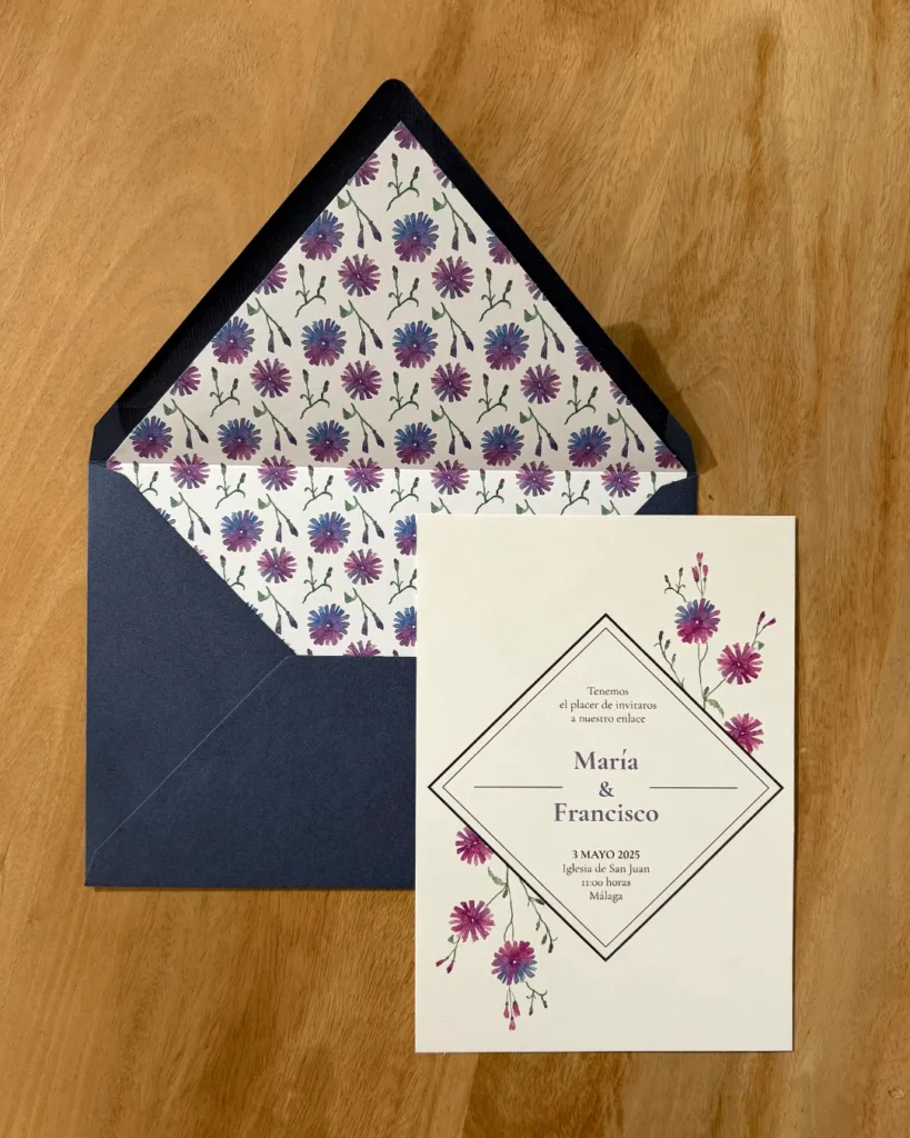 Invitación de Boda Acuarela 030 - Invitación y sobre forrado