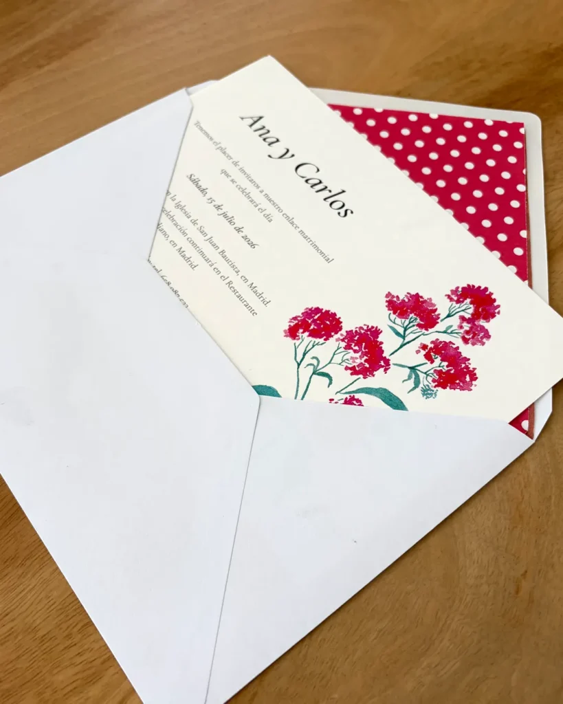 Invitación de Boda Acuarela 025 - Invitación y sobre forrado, detalle