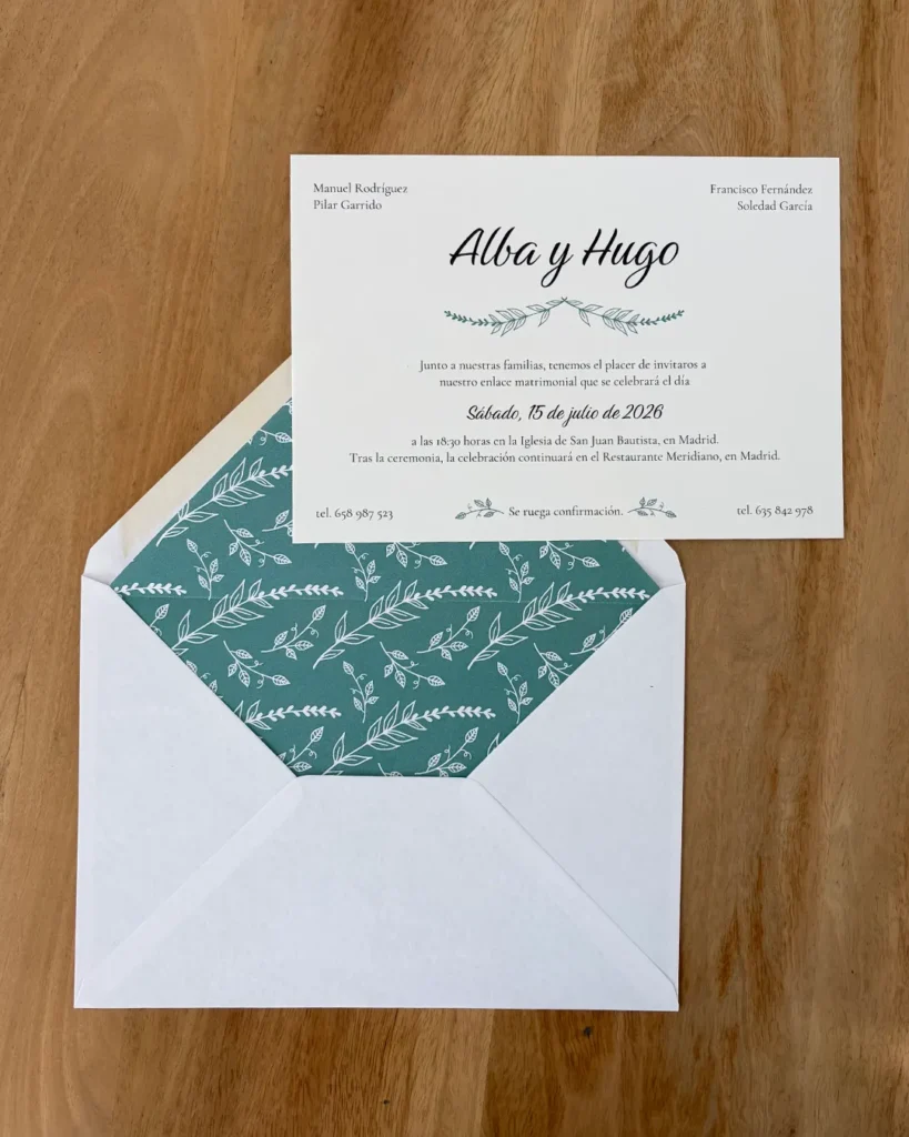 Invitación de Boda Clásica 020 Vintage Leaf - Invitación y sobre forrado