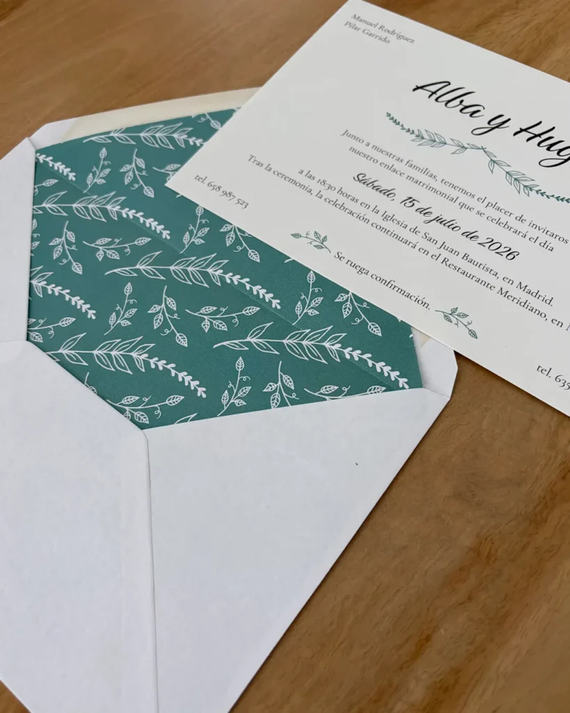 Invitación de Boda Clásica 020 Vintage Leaf - Invitación y sobre forrado, detalle