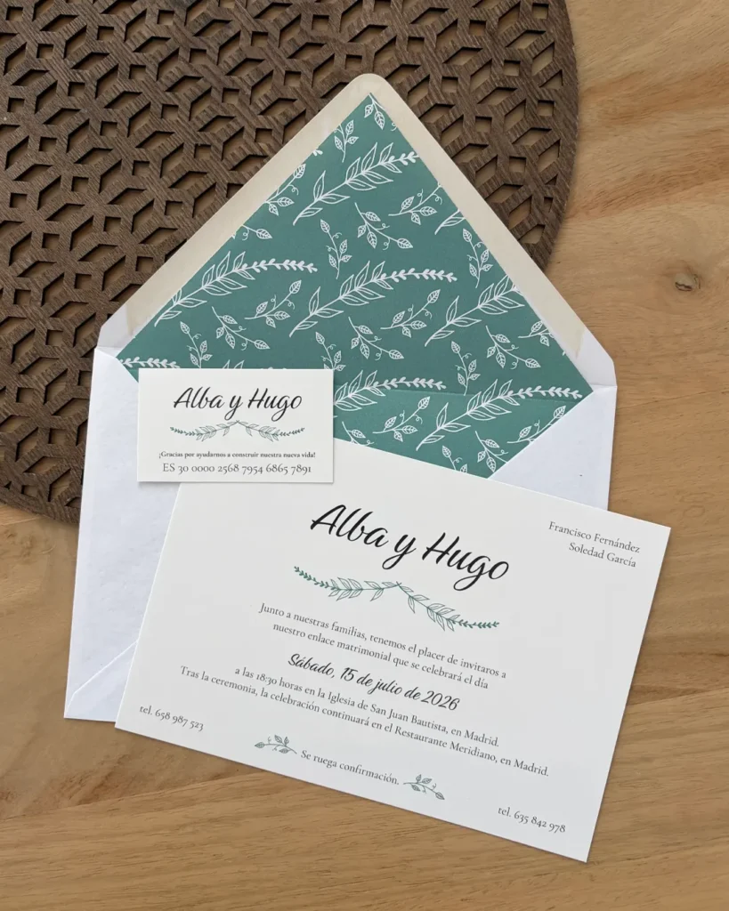 Invitación de Boda Clásica 020 Vintage Leaf - Invitación, sobre forrado y tarjeta